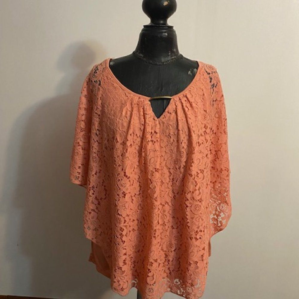 Simply Emma Coral Crochet Lace top, size 2X